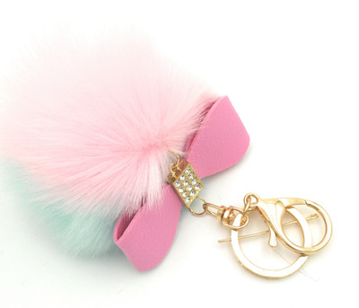 

Savii Double Color Pink Blue Fur Pompom Keychain Key Chain