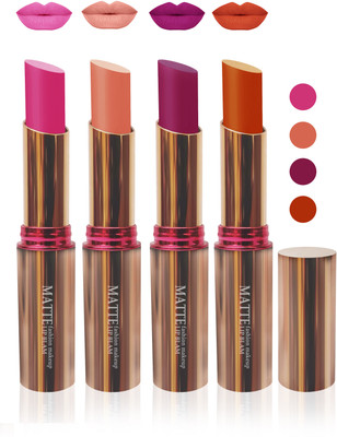 

Forever velvet matte blam Enriched with Vitamin E lipstick d pink skin brown purple orange style makeup fashion cosmetics collection 7 day combo set of 4(orange, purple, d pink, skin brown)