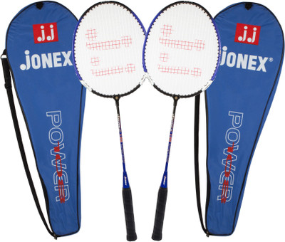 

JJ Jonex Power 108 badminton racquets pair Blue with cover @ Kin Store Blue Strung Badminton Racquet(G4 - 3.25 Inches, 99 g)