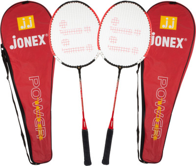 

JJ Jonex Power 108 badminton racquets pair Red with cover @ Kin Store Red Strung Badminton Racquet(G4 - 3.25 Inches, 99 g)
