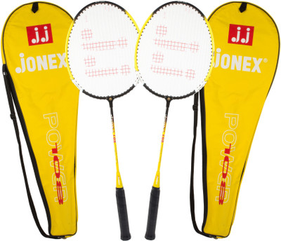 

JJ Jonex Power 108 badminton racquets pair Yellow with cover @ Kin Store Yellow Strung Badminton Racquet(G4 - 3.25 Inches, 99 g)