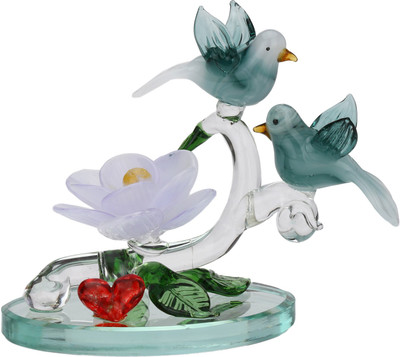 AFAST Attractive Beautiful Couple Of Sparrow With Red Heart & White Lily Decorative Showpiece11 Decorative Showpiece - 7.8 cm(Glass, Multicolor)