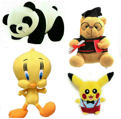 

soniya Enterprises Pikachu-36cm and panda-36cm and tweety-44cm and musical scholer teddy bear - 20 cm(Multicolor)