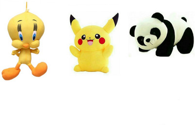 

soniya Enterprises Pikachu-28cm and panda-28 and tweety - 45 cm(Yellow, Black, White), Black;white;yellow