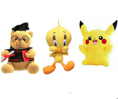 

soniya Enterprises Pikachu-28cm and tweety-40cm and musical scholer teddy bear - 18 cm(Multicolor)