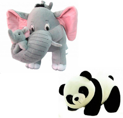 

ATTRACTIVE 35cm SOFT MOTHER BABY ELEPHANT WITH 25cm SOFT PANDA - 35 cm(GREY & BLACK/WITE)
