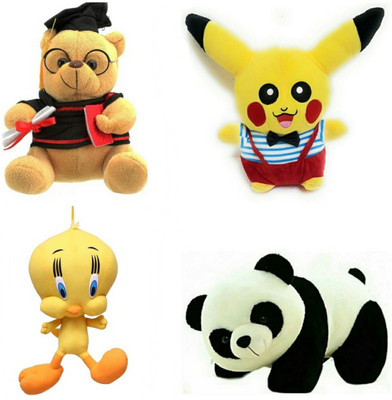 

soniya Enterprises Pikachu-30cm and tweety-40cm and panda-28cm and musical scholer teddy bear-18 - 18 cm(Multicolor)