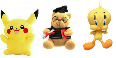

soniya Enterprises Pikachu-42cm and tweety-45cm and musical scholer teddy bear - 20 cm(Multicolor)