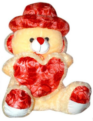 

ATTRACTIVE 3 FEET CREAM CAP & HEART TEDDY BEAR - 85 cm(Cream)
