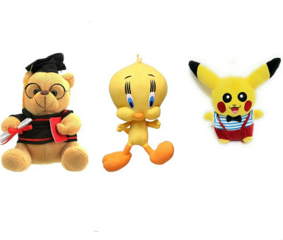 

soniya Enterprises Pikachu-30cm and tweety-40cm and musical scholar teddy bear - 20 cm(Multicolor)