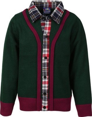 

Lilliput Self Design V-neck Casual Boys Multicolor Sweater, Green