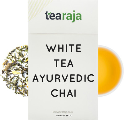 

Tearaja White Tea Ayurvedic Chai 25 Gms Made with 100% Real Ingredients such as Cinnamon, Ginseng, Shatavari, Clove, Orange peel, Liquorice, Ginger, Almond, Fennel etc. Spices White Tea Vacuum Pack(25 g)