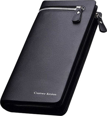 ZELP Men Formal Grey Genuine Leather Wallet(12 Card Slots), Black