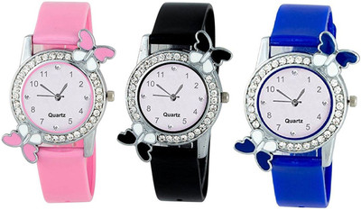 

Freny Exim exclusive premium quality butterfly Black Blue & pink watch combo of 3 wrist watch for woman latest watches for girls & women Butterfly Series-5 Watch - For Girls
