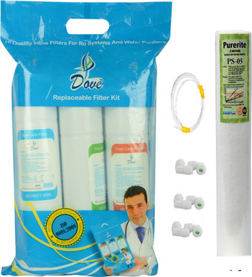 

ionix inline filter set with Pre carbon,Post Carbon, Sediment, Spun & connecting pipe, Compatible with all Storage type RO water purifiers Solid Filter Cartridge(5, Pack of 5)
