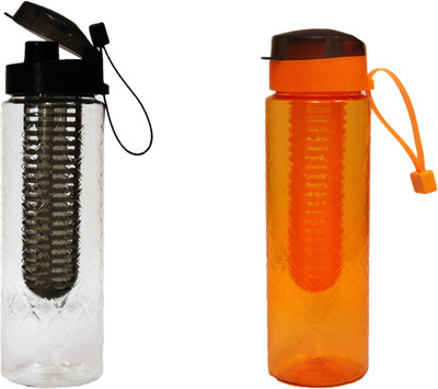 

Shardha Creations Infuser Gym Water Bottle 750 ml Sipper(Pack of 2, Black), Black;orange