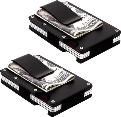 

Stealodeal |Pack of 2| Black Metal Wallet Money Clip 15 Card Holder(Set of 2, Black)
