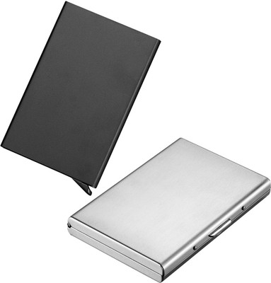 Stealodeal New Silver Metal Debit/Credit Atm With Black Automatic Pop-Up Button 6 Card Holder(Set of 2, Silver, Black)