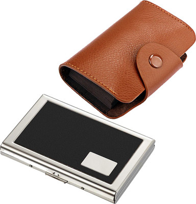 

Stealodeal New Brown Leatherite High Quality Wallet With Black Water Resistant Metal 15 Card Holder(Set of 2, Brown, Black)