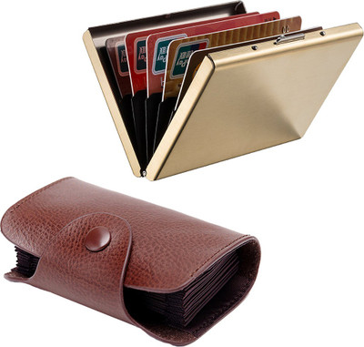 

Stealodeal New Brown Leatherite High Quality Wallet With Full Gold Limited Edition 15 Card Holder(Set of 2, Brown, Gold)