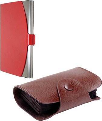 

Stealodeal New Brown Leatherite High Quality Wallet With Red Steel 15 Card Holder(Set of 2, Brown, Red)