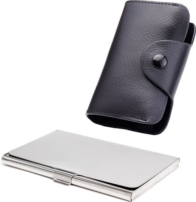 

Stealodeal New Black Leatherite High Quality Wallet With Silver Steel 15 Card Holder(Set of 2, Black, Silver)