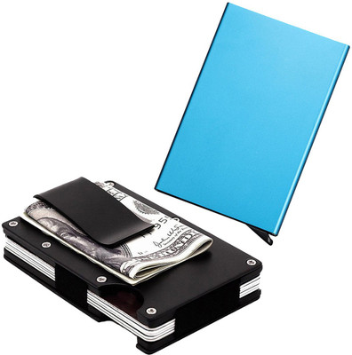 

Stealodeal Black Metal Wallet Money Clip With Blue Automatic Pop-Up Button 15 Card Holder(Set of 2, Black, Blue)
