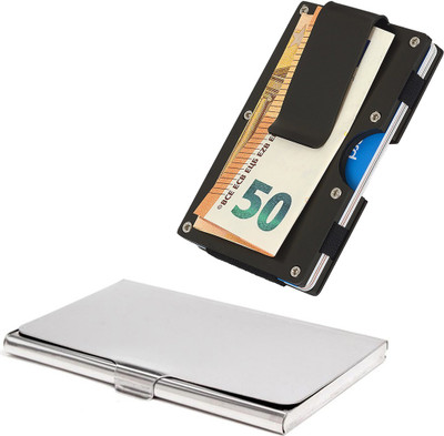 

Stealodeal Black Metal Wallet Money Clip With Silver Steel 15 Card Holder(Set of 2, Black, Silver)