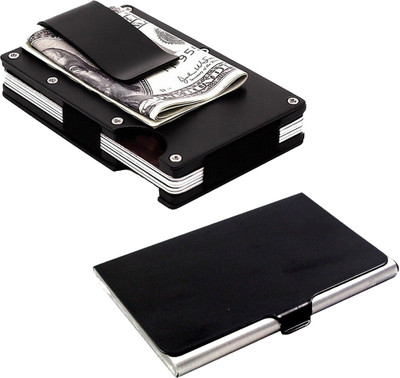

Stealodeal Black Metal Wallet Money Clip With Slim Steel 15 Card Holder(Set of 2, Black)