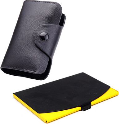 

Stealodeal New Black Leatherite High Quality Wallet With Black-Yellow Steel 15 Card Holder(Set of 2, Multicolor)