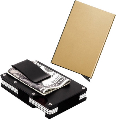 

Stealodeal Black Metal Wallet Money Clip With Gold Automatic Pop-Up Button 15 Card Holder(Set of 2, Black, Gold)