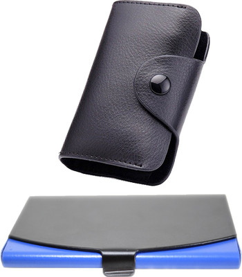 

Stealodeal New Black Leatherite High Quality Wallet With Black-Blue Steel 15 Card Holder(Set of 2, Multicolor)