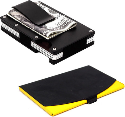 

Stealodeal Black Metal Wallet Money Clip With Black-Yellow Steel 15 Card Holder(Set of 2, Multicolor)