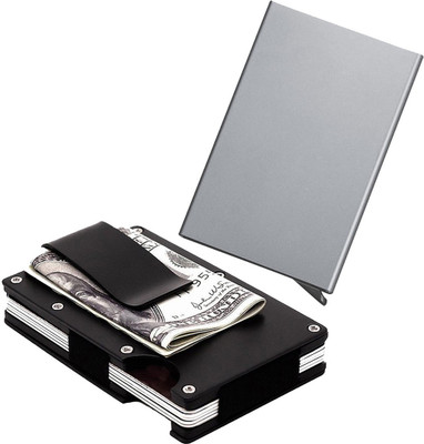 

Stealodeal Black Metal Wallet Money Clip With Silver Automatic Pop-Up Button 15 Card Holder(Set of 2, Black, Silver)