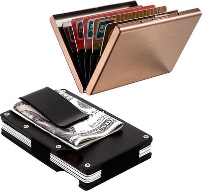 

Stealodeal Black Metal Wallet Money Clip With Full Rose Gold Limited Edition 15 Card Holder(Set of 2, Black, Maroon)