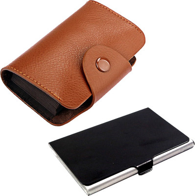 

Stealodeal New Brown Leatherite High Quality Wallet With Black Steel 15 Card Holder(Set of 2, Brown, Black)