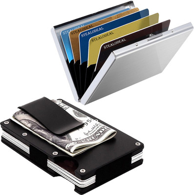 

Stealodeal Black Metal Wallet Money Clip With Silver Water Resistant 15 Card Holder(Set of 2, Black, Silver)