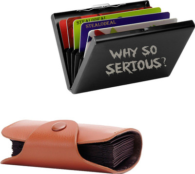 

Stealodeal New Brown Leatherite High Quality Wallet With Black Why So Serious Metal 15 Card Holder(Set of 2, Brown, Black)