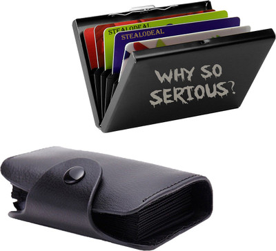 

Stealodeal New Black Leatherite High Quality Wallet With Why So Serious Metal 15 Card Holder(Set of 2, Black)