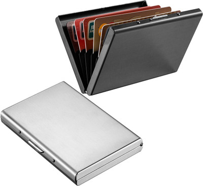 

Stealodeal New Silver Metal Debit/Credit Atm With Full Black Limited Edition 6 Card Holder(Set of 2, Silver, Black)