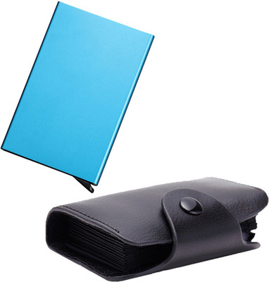 

Stealodeal New Black Leatherite High Quality Wallet With Blue Automatic Pop-Up Button 15 Card Holder(Set of 2, Black, Blue)