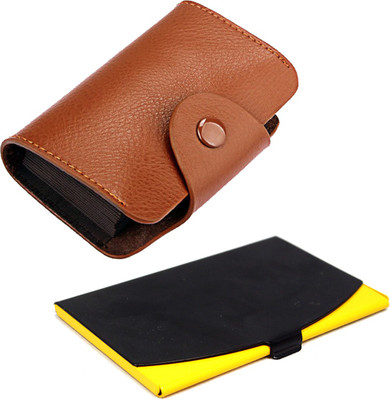 

Stealodeal New Brown Leatherite High Quality Wallet With Black-Yellow Steel 15 Card Holder(Set of 2, Multicolor)