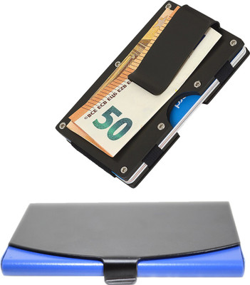 

Stealodeal Black Metal Wallet Money Clip With Black-Blue Steel 15 Card Holder(Set of 2, Multicolor)