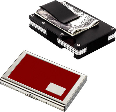 

Stealodeal Black Metal Wallet Money Clip With Red Water Resistant 15 Card Holder(Set of 2, Black, Red)