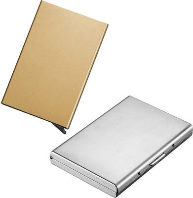 

Stealodeal New Silver Metal Debit/Credit Atm With Gold Automatic Pop-Up Button 6 Card Holder(Set of 2, Silver, Gold)