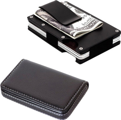 

Stealodeal Black Metal Wallet Money Clip With Black Leather 15 Card Holder(Set of 2, Black)