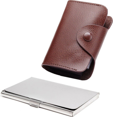 

Stealodeal New Brown Leatherite High Quality Wallet With Silver Steel 15 Card Holder(Set of 2, Brown, Silver)