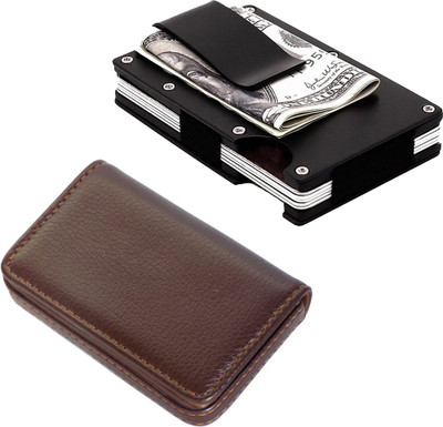 

Stealodeal Black Metal Wallet Money Clip With Brown Leather 15 Card Holder(Set of 2, Black, Brown)