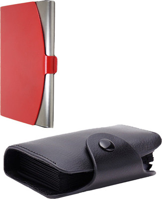 

Stealodeal New Black Leatherite High Quality Wallet With Red Steel 15 Card Holder(Set of 2, Black, Red)