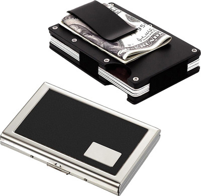 

Stealodeal Black Metal Wallet Money Clip With Black Water Resistant 15 Card Holder(Set of 2, Black)